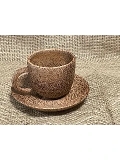 Coconut Wood Espresso Cup and Saucer Set