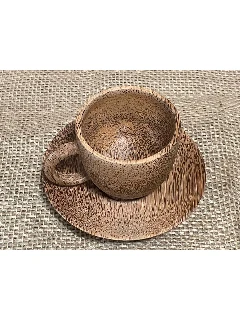 Coconut Wood Espresso Cup and Saucer Set