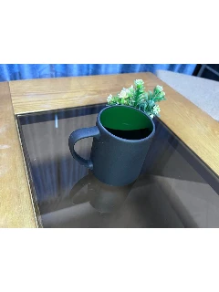 全新 青苔綠 鬱金香形 黑瓷馬克杯